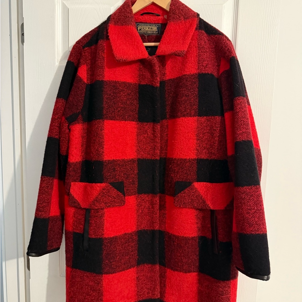 Pendleton Red and Black Plaid Pea Coat